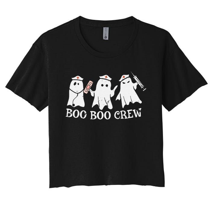 Vintage School ER RN ICU Halloween Ghost Boo Boo Crew Nurse Women's Crop Top Tee