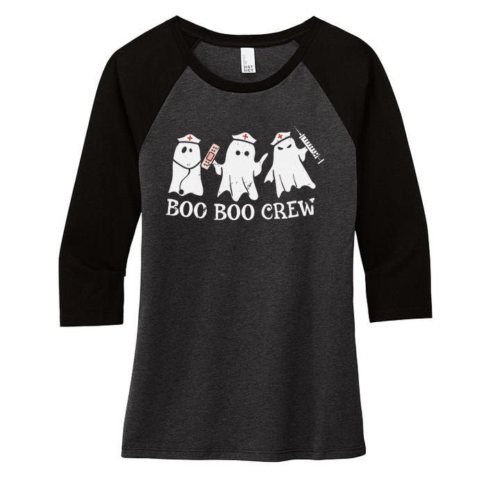 Vintage School ER RN ICU Halloween Ghost Boo Boo Crew Nurse Women's Tri-Blend 3/4-Sleeve Raglan Shirt