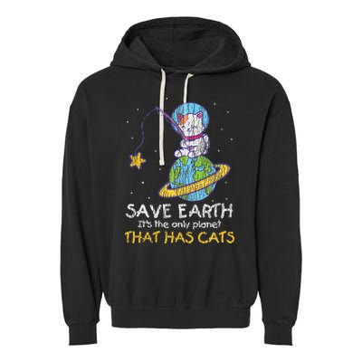 Vintage Save Earth That Has Cat Funny Earth Day Cat Lover Garment-Dyed Fleece Hoodie