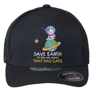 Vintage Save Earth That Has Cat Funny Earth Day Cat Lover Flexfit Unipanel Trucker Cap