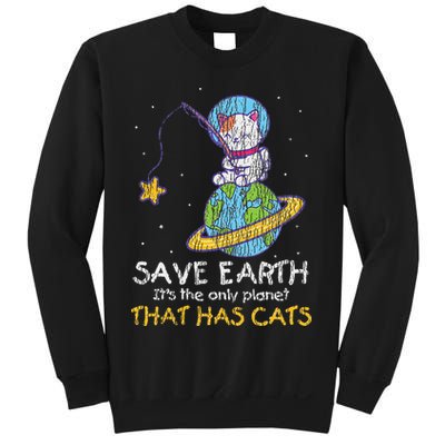 Vintage Save Earth That Has Cat Funny Earth Day Cat Lover Sweatshirt