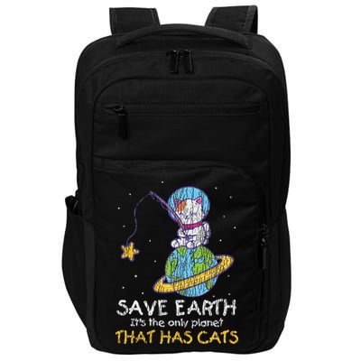 Vintage Save Earth That Has Cat Funny Earth Day Cat Lover Impact Tech Backpack