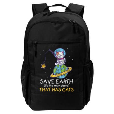 Vintage Save Earth That Has Cat Funny Earth Day Cat Lover Backpack