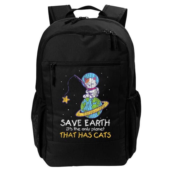 Vintage Save Earth That Has Cat Funny Earth Day Cat Lover Backpack