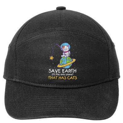 Vintage Save Earth That Has Cat Funny Earth Day Cat Lover 7-Panel Snapback Hat