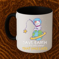 Vintage Save Earth That Has Cat Funny Earth Day Cat Lover Mug