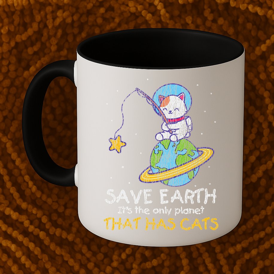 Vintage Save Earth That Has Cat Funny Earth Day Cat Lover Mug