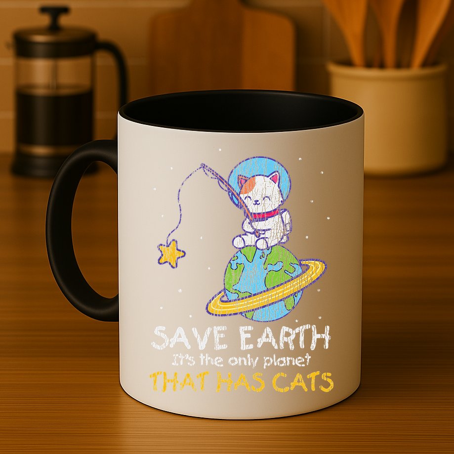 Vintage Save Earth That Has Cat Funny Earth Day Cat Lover Mug