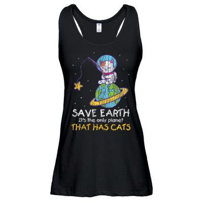 Vintage Save Earth That Has Cat Funny Earth Day Cat Lover Ladies Essential Flowy Tank