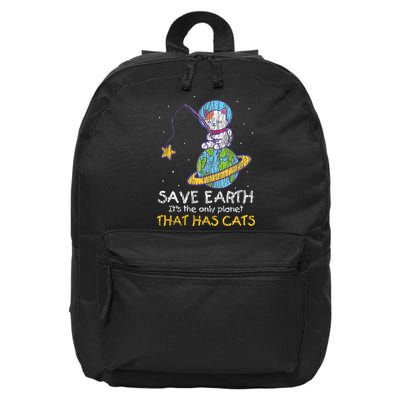 Vintage Save Earth That Has Cat Funny Earth Day Cat Lover 16 in Basic Backpack
