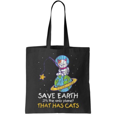 Vintage Save Earth That Has Cat Funny Earth Day Cat Lover Bag