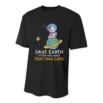 Vintage Save Earth That Has Cat Funny Earth Day Cat Lover Youth Performance Sprint T-Shirt