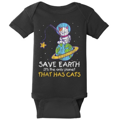 Vintage Save Earth That Has Cat Funny Earth Day Cat Lover Baby Bodysuit