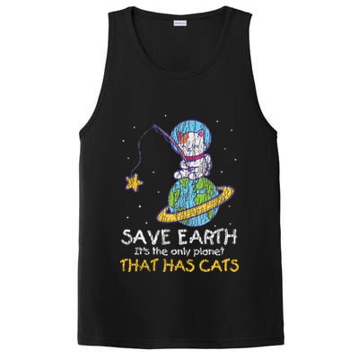 Vintage Save Earth That Has Cat Funny Earth Day Cat Lover PosiCharge Competitor Tank