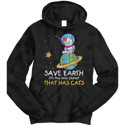 Vintage Save Earth That Has Cat Funny Earth Day Cat Lover Tie Dye Hoodie