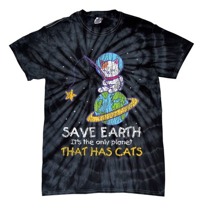 Vintage Save Earth That Has Cat Funny Earth Day Cat Lover Tie-Dye T-Shirt