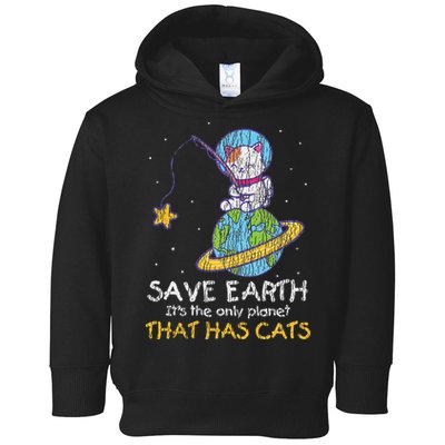 Vintage Save Earth That Has Cat Funny Earth Day Cat Lover Toddler Hoodie