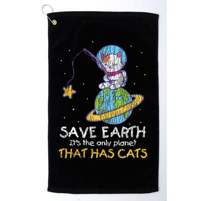 Vintage Save Earth That Has Cat Funny Earth Day Cat Lover Golf Towel