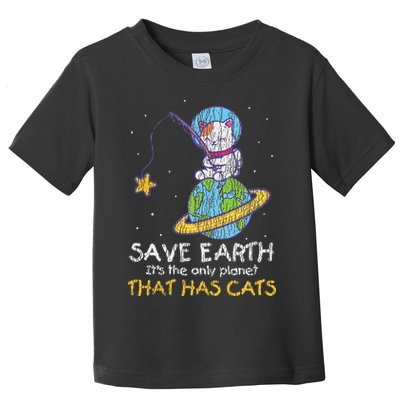 Vintage Save Earth That Has Cat Funny Earth Day Cat Lover Toddler T-Shirt