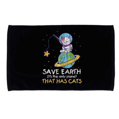 Vintage Save Earth That Has Cat Funny Earth Day Cat Lover Microfiber Hand Towel