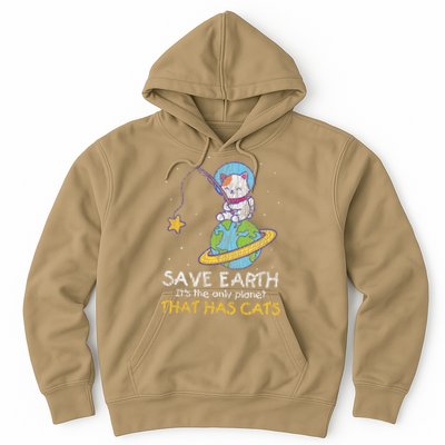 Vintage Save Earth That Has Cat Funny Earth Day Cat Lover Hoodie