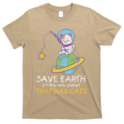 Vintage Save Earth That Has Cat Funny Earth Day Cat Lover T-Shirt