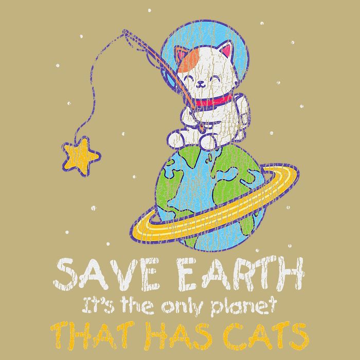 Vintage Save Earth That Has Cat Funny Earth Day Cat Lover Button