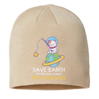 Vintage Save Earth That Has Cat Funny Earth Day Cat Lover Sustainable Beanie