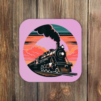 Vintage Steam Engine Train Locomotive Cool Sunset Railroad Coaster