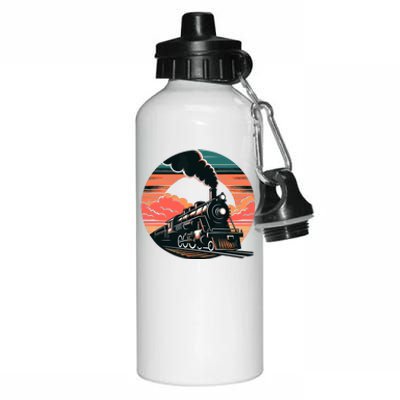 Vintage Steam Engine Train Locomotive Cool Sunset Railroad Aluminum Water Bottle