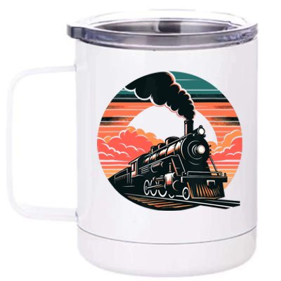 Vintage Steam Engine Train Locomotive Cool Sunset Railroad 12 oz Stainless Steel Tumbler Cup