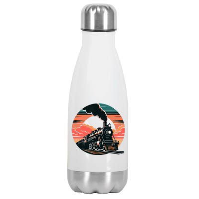 Vintage Steam Engine Train Locomotive Cool Sunset Railroad Stainless Steel Insulated Water Bottle