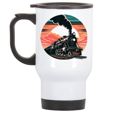 Vintage Steam Engine Train Locomotive Cool Sunset Railroad Stainless Steel Travel Mug