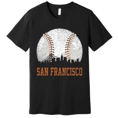 Vintage San Francisco Cityscape Baseball Lover Player Fans Premium T-Shirt