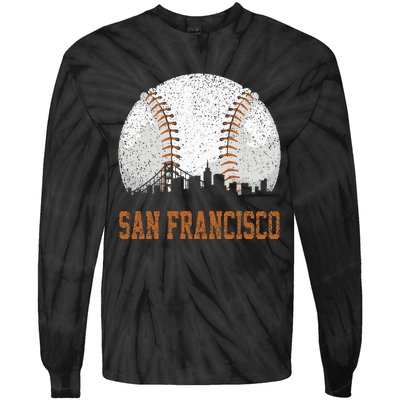 Vintage San Francisco Cityscape Baseball Lover Player Fans Tie-Dye Long Sleeve Shirt