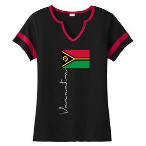 Vanuatu Signature Flag Pole Patriotic Cool Gift Ladies Halftime Notch Neck Tee