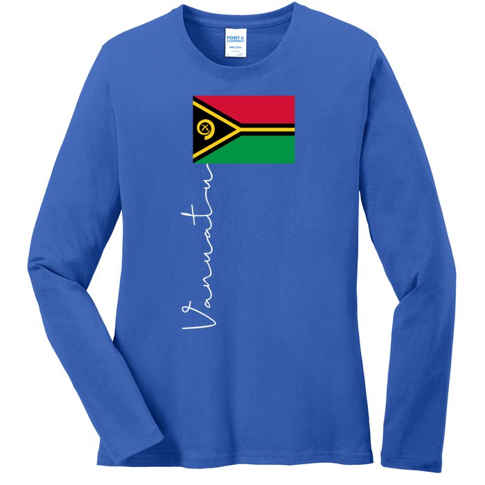 Vanuatu Signature Flag Pole Patriotic Cool Gift Ladies Long Sleeve Shirt