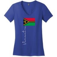 Vanuatu Signature Flag Pole Patriotic Cool Gift Women's V-Neck T-Shirt