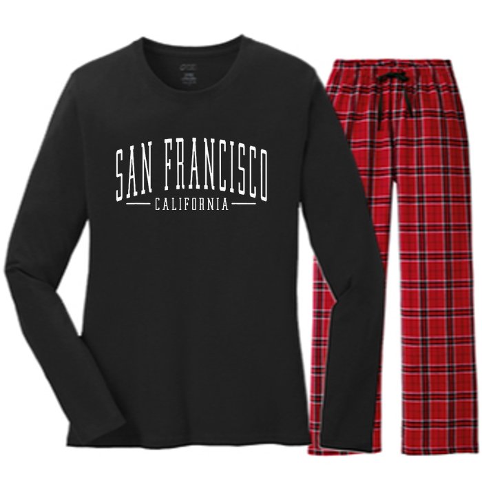 Vintage San Francisco California Arched Text Travel Souvenir Women's Long Sleeve Flannel Pajama Set 