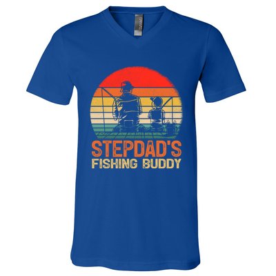 Vintage Stepdad's Fishing Buddy Fishing Father's Day Meaningful Gift V-Neck T-Shirt