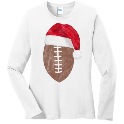 Vintage Santa Football Lover Christmas Ladies Long Sleeve Shirt