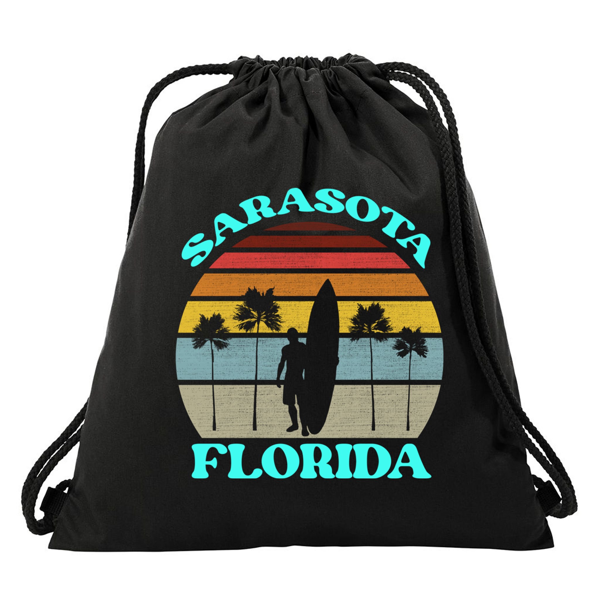 Vintage Sarasota Florida Summer Travel 80s Beach Souvenirs Gift Drawstring Bag
