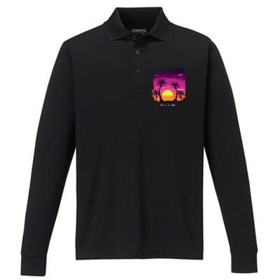 Vintage Sunset Fun In The Sun Summer Beach Funny Gift Performance Long Sleeve Polo