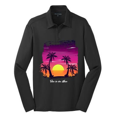 Vintage Sunset Fun In The Sun Summer Beach Funny Gift Silk Touch Performance Long Sleeve Polo