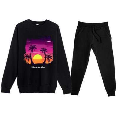 Vintage Sunset Fun In The Sun Summer Beach Funny Gift Premium Crewneck Sweatsuit Set