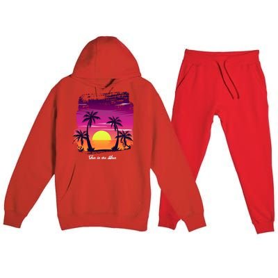 Vintage Sunset Fun In The Sun Summer Beach Funny Gift Premium Hooded Sweatsuit Set