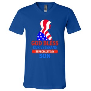 Veteran Son For Proud Dad Mom Mother Father Cool Gift V-Neck T-Shirt