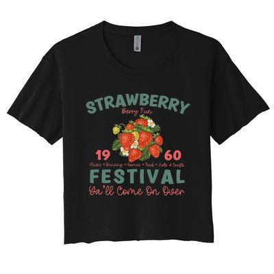 Vintage Strawberry Festival A Berry Good Times Garden Women's Crop Top Tee