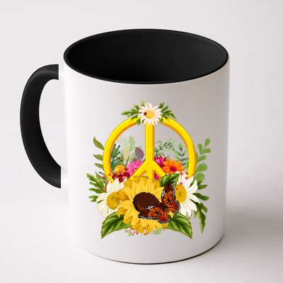 Vintage Sunflower Floral Butterfly Ladybug Peace Sign Mug