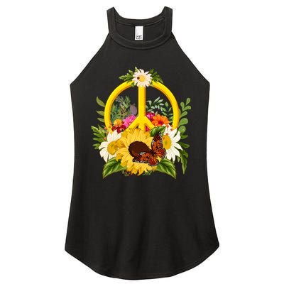 Vintage Sunflower Floral Butterfly Ladybug Peace Sign Women's Perfect Tri Rocker Tank